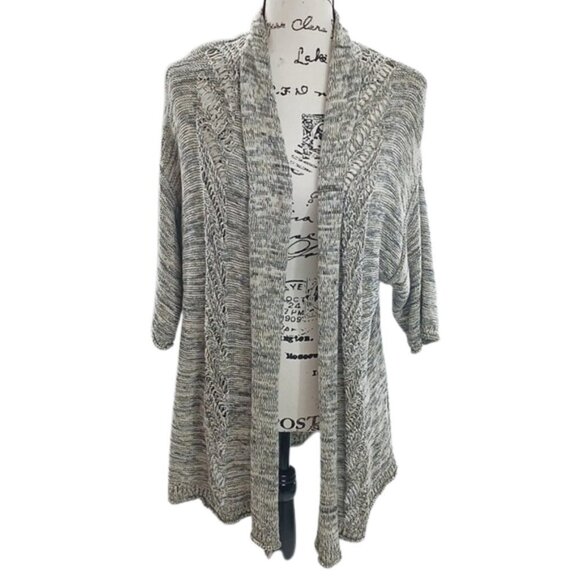 Forever 21 Knit Cardigan Open Front 3/4 Sleeve Black White Comfy Womens Size M - Picture 1 of 6